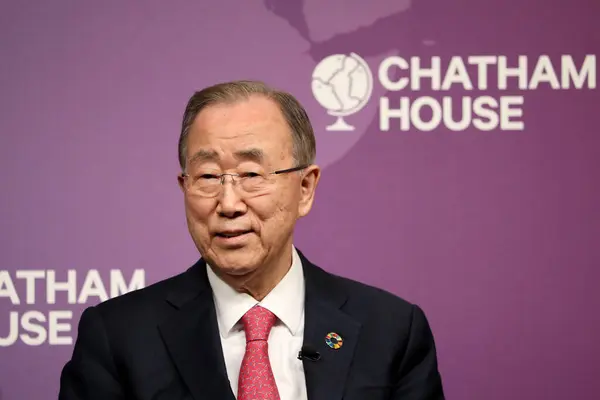 Stock image London, UK  May 3, 2024. Former UN secretary general Ban Ki-moon speaking about climate change at Chatham House