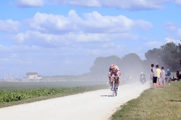 stock image Troyes, France  7 July 2024. Jonas Abrahamsen of Uno-X Mobility rides along gravel roads on stage 9 of the 2024 Tour de France