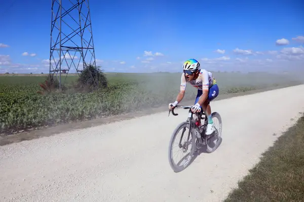 stock image Troyes, France  7 July 2024. Thomas Gachignard of TotalEnergies rides along gravel roads on stage 9 of the 2024 Tour de France