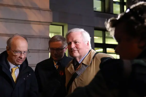 stock image London, UK  November 3 2023. Bob Stewart MP leaves Westminster Magistrates Court, after being found guilty of racially abusing Bahraini Sayed Alwadaei