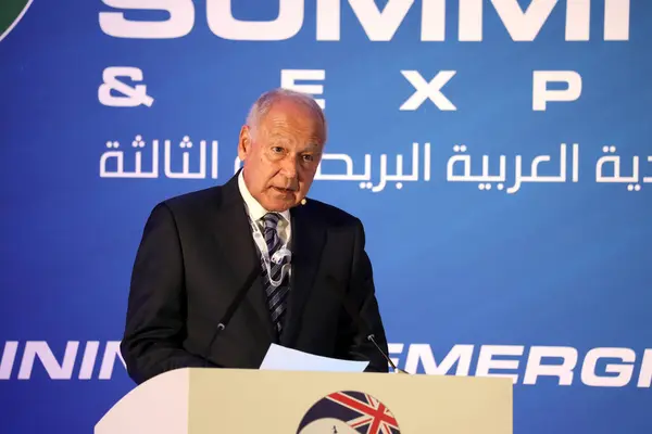 stock image London, UK  November 17, 2023. Arab League Secretary General Ahmed Aboul Gheit at the Arab-British Economic Summit, London, UK