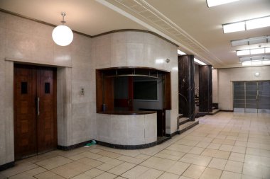 London / UK  June 2, 2019. Interior details of the former Hornsey Town Hall in north London, designed by New Zealand architect Reginald Uren in the modernist style and opened in 1935. clipart