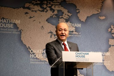 Londra / İngiltere 22 Haziran 2019. Irak Cumhurbaşkanı Barham Salih, Orta Doğu 'da, Chatham House-beyin takımında ülkesindeki rolü hakkında bir konuşma yaptı.