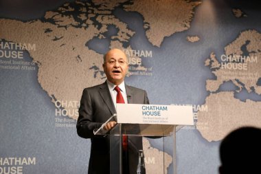 Londra / İngiltere 22 Haziran 2019. Irak Cumhurbaşkanı Barham Salih, Orta Doğu 'da, Chatham House-beyin takımında ülkesindeki rolü hakkında bir konuşma yaptı.