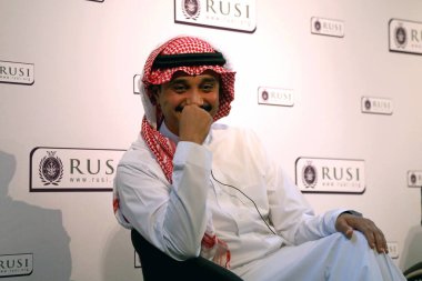 London / UK  October 14, 2019. Prince Khalid Bin Bander al Saud, Saudi ambassador to the UK, speaking at the Royal United Services Institute (RUSI) clipart