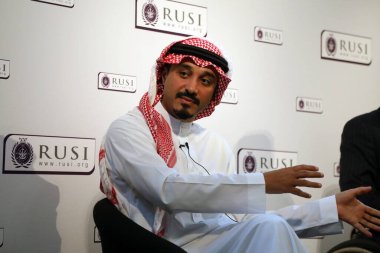 Londra / İngiltere 14 Ekim 2019. Suudi Arabistan 'ın İngiltere büyükelçisi Prens Khalid Bin Bander al Suud, Kraliyet Birleşmiş Hizmetler Enstitüsü' nde (RUSI)