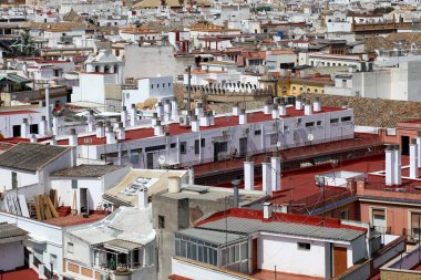 Sevilla / İspanya 15 Eylül 2018. Sevilla 'nın çatılarından bir manzara