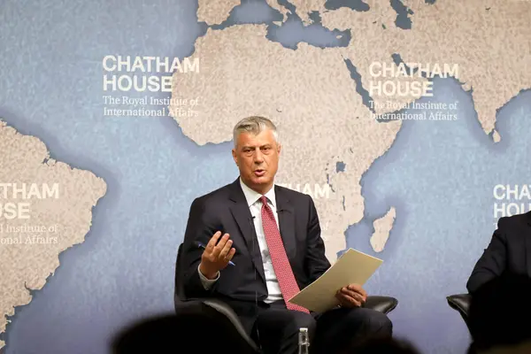 stock image London / UK  April 5, 2019. President of Kosovo Hashim Thai gives a speak on relations between his country and Serbia, at Chatham House in London