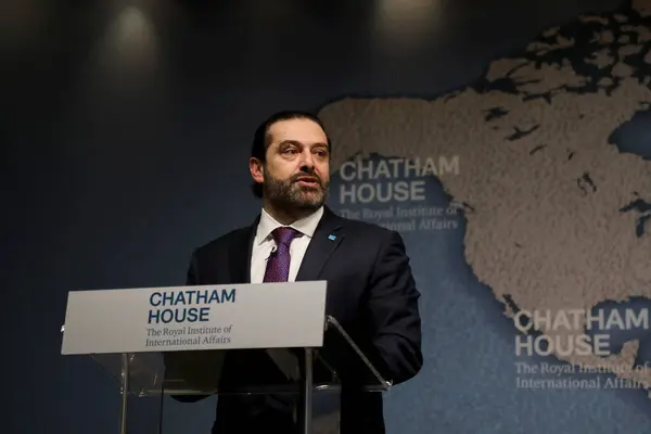 Stock image London / UK  December 13, 2018. Saad Hariri, Prime Minister of Lebanon, speaking at the Chatham House think-tank in London