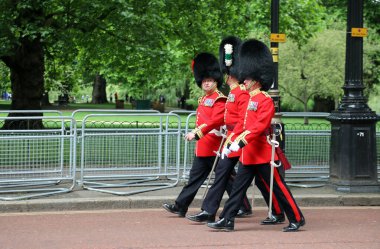 Members of the Household Division walk down Horse Guards Parade, London, following rehearsals for Trooping the Colour on 31 May 2017 to mark the Queens birthday on 17 June clipart