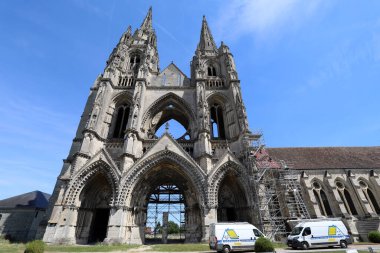 Renovation work at the ruins of the Abbey of St. Jean des Vignes in Soissons, France. clipart