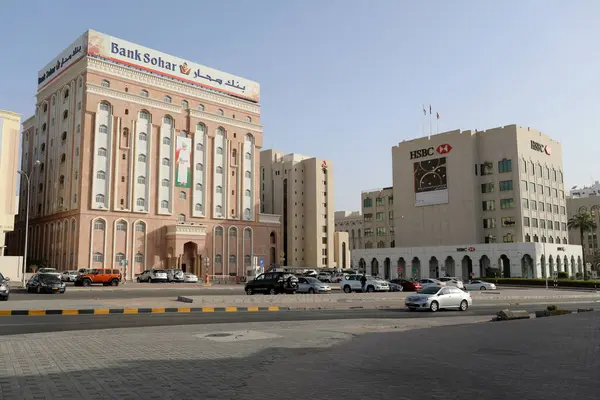 stock image Offices of Bank Sohar and HSBC Oman in the Ruwi district of Muscat, Oman, on 7 August 2017.