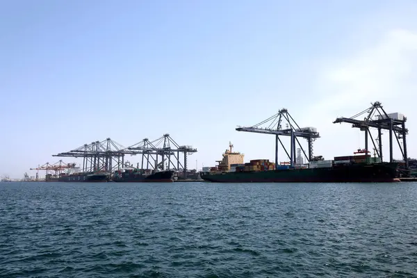 stock image Container vessels from United Arab Shipping Company (UASC) and NYK Line docked at the Oman International Container Terminal in Sohar, Oman, on 9 August 2017.