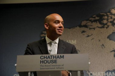 Chuka Umunna, Labour party MP and chair of Vote Leave Watch, speaking  on the international role for the UK following the Brexit vote, at the Chatham House think-tank in London on 26 October 2017.  clipart