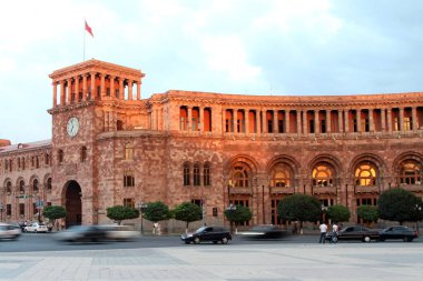 Government buildings, Yerevan, Armenia, government, executive branch, government ministry, government department, Republic Square, traffic, evening, dusk, sundown, clipart