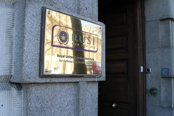 stock image Entrance to the Royal United Services Institute (RUSI) think tank on Whitehall in London, on Tuesday 4 March 2014.