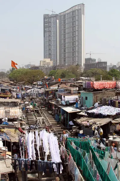 Mumbai, Hindistan 'daki Dhobi Ghat açık hava çamaşırhanesi. 