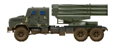 KrAZ-6322 kamyonuna dayanan MLRS konsepti, 220mm Uragan fırlatıcısı, Bastion-3 olarak bilinir.