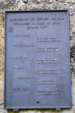 EU treaty sign on the monument at the borders of Luxembourg, Belgium and Germany clipart