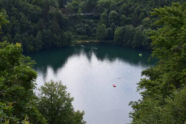 stock image beautiful view of the lake, Gemuendener Maar in the Eifel forest