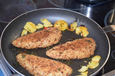 fried fish fillet in the pan clipart