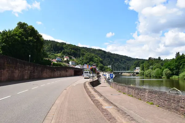 stock image street along the Saar in Mettlach, Germany