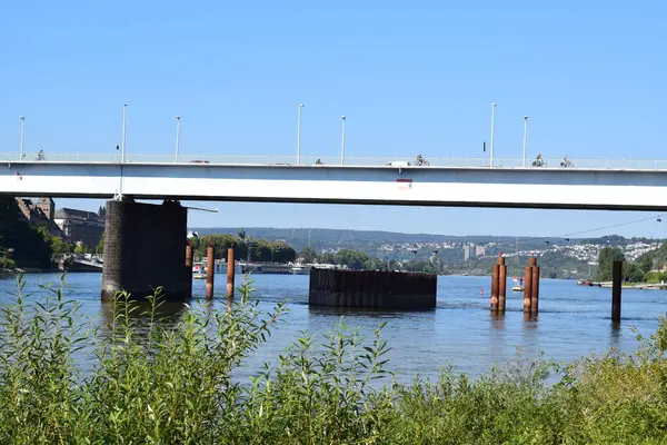 stock image Old Pfaffendorfer Bruecke Koblenz with the pylon base for the new bridge