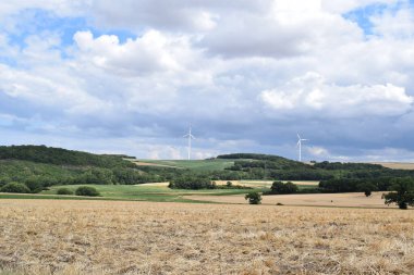 Tarlada rüzgar türbinleri olan bir yer.