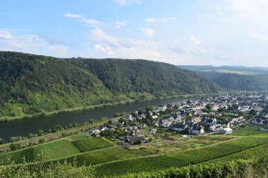 Almanya 'da bir köyden Moselle Nehri manzarası