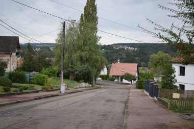 Düşen yapraklarla Sarreguemines şehri manzarası