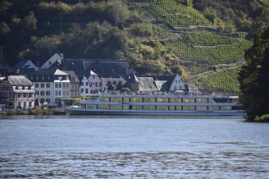 Mosel valley village Briedern with a turning ship clipart