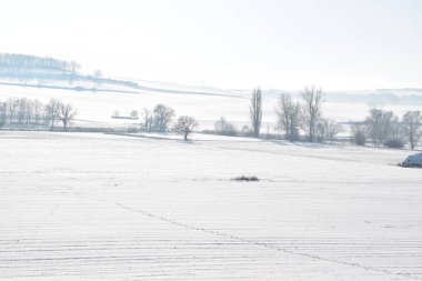 Karla kaplı tarlalar ve çayırlar