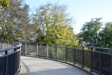 Parktaki köprüyü dönüyor.