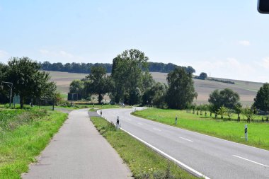 Ormandan geçen bir yol manzarası.