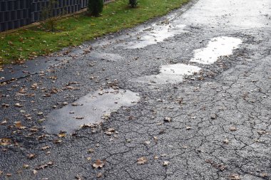 Düşen yapraklarla yol hasarı