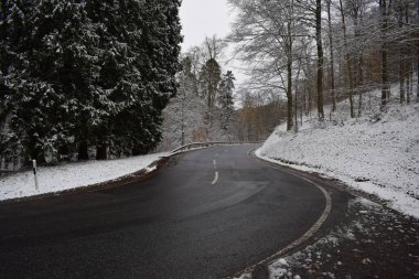 Kış ormanında yol