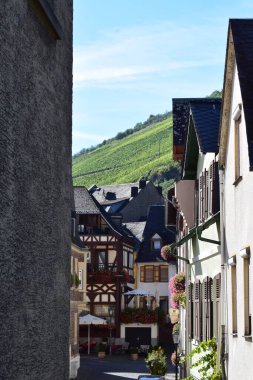 Mittelrheintal 'deki Bachrach' ın eski kasaba manzarası