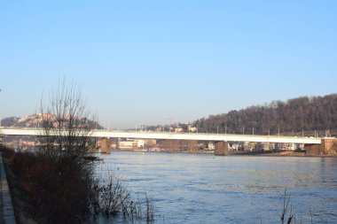 bridge across river in winter clipart