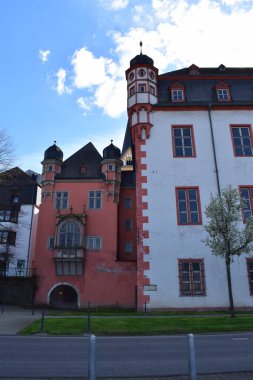 pink big building at the Mosel in Koblenz clipart