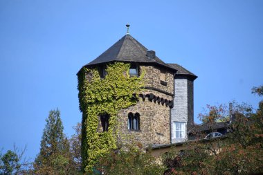 Sarmaşıklı eski şehir duvarları kulesi