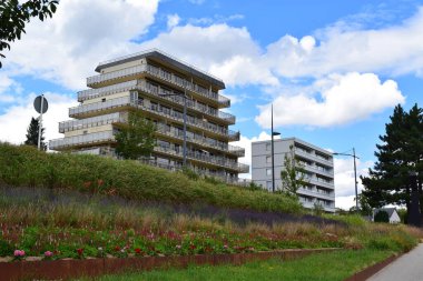 Grevenmacher şehri, Moselle önde binalar