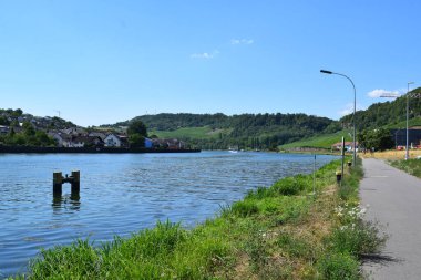 Yaz boyunca Luxemoburg 'da Grevenmacher yakınlarındaki Moselle nehri.