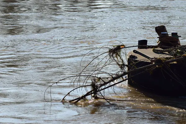 Nehirde teknesi olan bir tekne