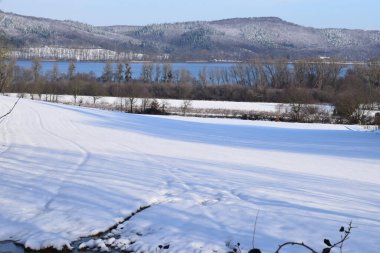 Karlı Eifel Laacher 'ın etrafında. Almanya' da.