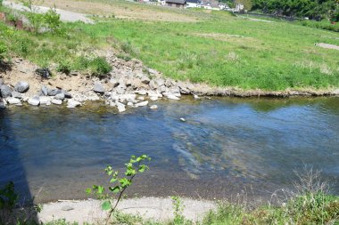 Nehir ve taşlar parkta.