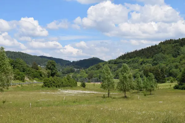 Ormandaki dağların tepesinden güzel bir yaz manzarası.