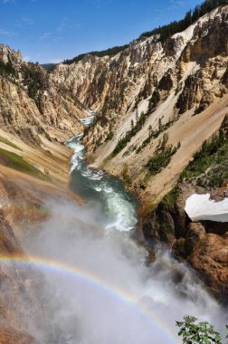 Önünde gökkuşağı olan Yellowstone Kanyonu