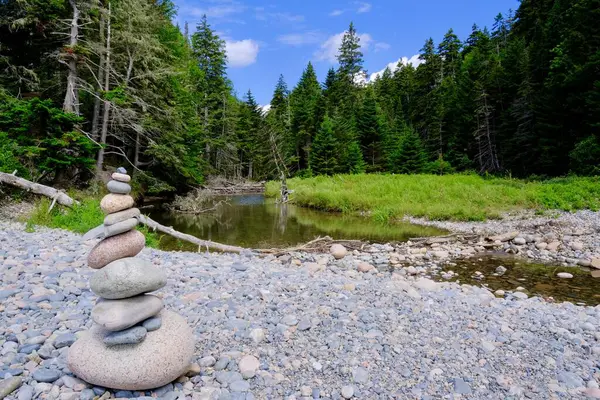 Acadia Ulusal Parkı 'ndaki bir sahilde Cairn.
