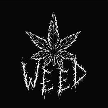Weed word,trendy black metal style letters.Vector hand drawn illustration.Weed,trippy letters, acid fashion,black metal style print for t-shirt,poster concept