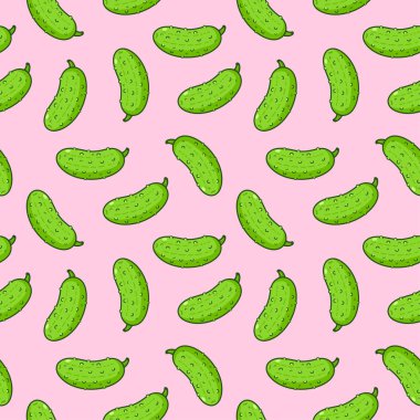 Cute funny cucumber seamless pattern.Vector hand drawn doodle line cartoon kawaii illustration icon.Cucumber,pickle background seamless pattern concept